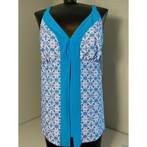 Beach Diva Swim Tankini Top Womens Plus Size 18W Floral Blue Pink V Neck